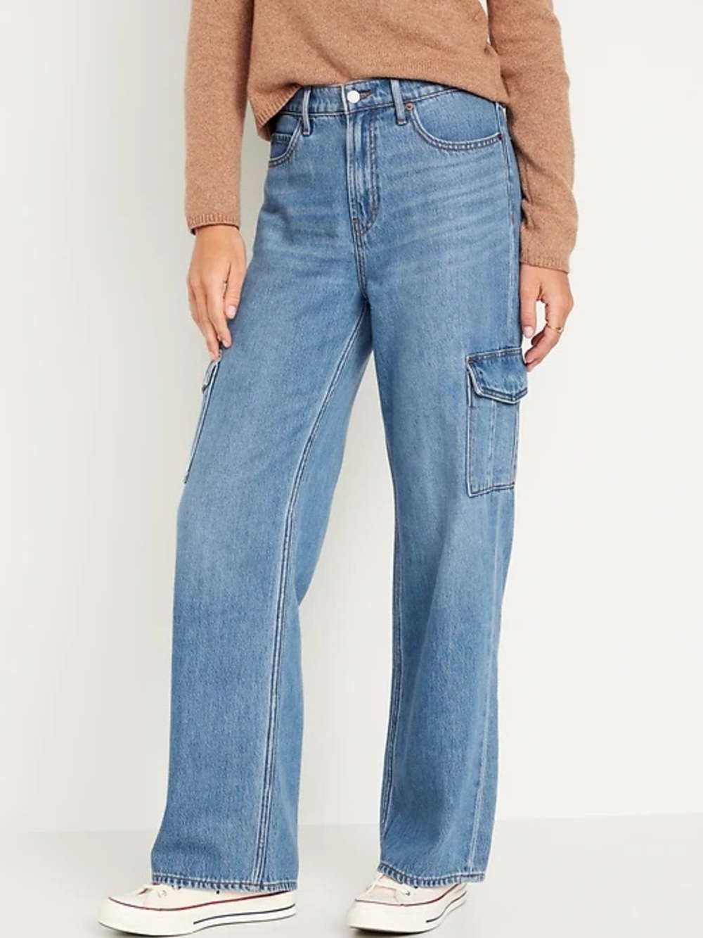 Old Navy Size 0 / 28” Waist Wide Leg Cargo Jeans High Waisted Medium Blue